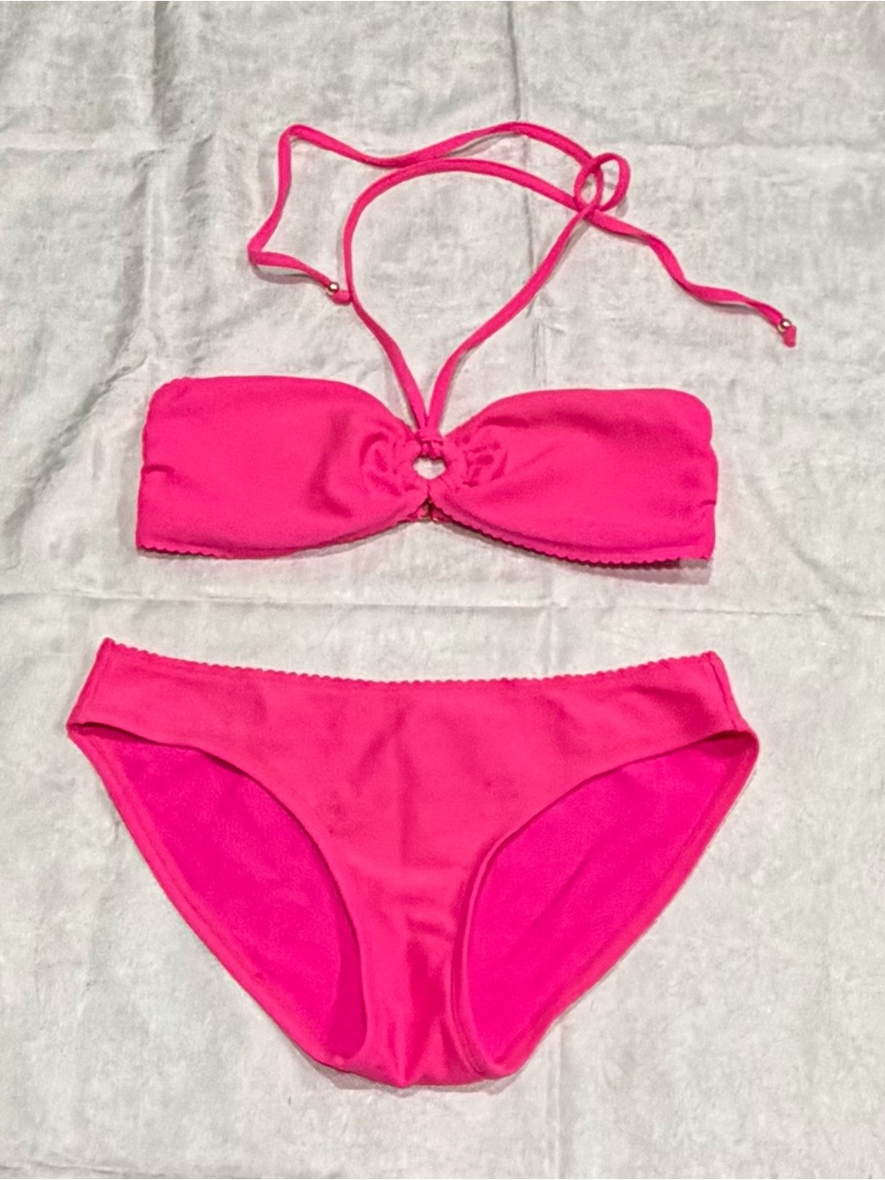 Vineyard Vines Pink Bandeau Bikini Set XS Top Small Bottom Hot Pink Swim Suit